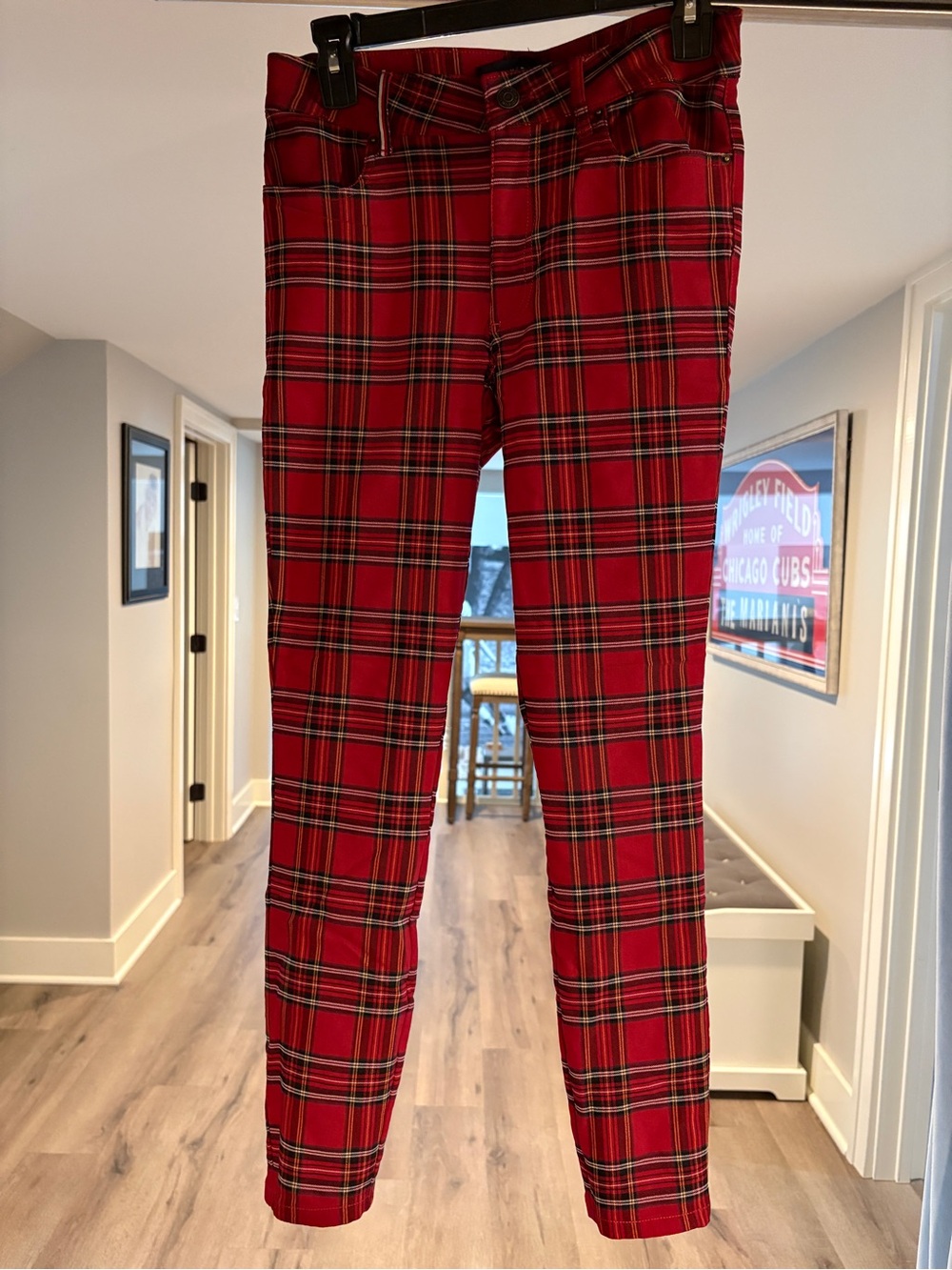 Tommy Hilfiger Red Plaid Pants with Tartan Detail